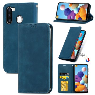Gangxun Sag til Samsung Galaxy A21 Magnetisk lukning Læder Tegnebog Cover Housse Etui Shockproof - Blå