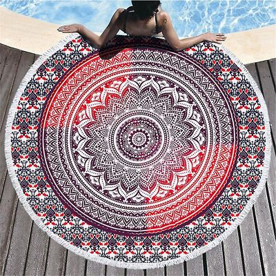 Sofirn Rundt badehåndklæde, bøhmisk stil, Mandala, geometrisk pompano, strandmåtte, tæppe, bruser, 150 cm Stil 1