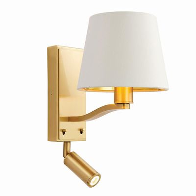 Endon Collection Lighting Harvey 1 Lys indendørs væg lys Satin børstet guld, Vintage hvid faux silke, E14