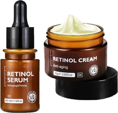 2-pakkaus Vibrant Glamour Retinol Anti-Aging voide ja seerumi, retinolivoide, retinolikosteusvoide, ryppyjä estävä seerumi