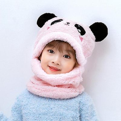 Vinter Børn Hatte Strikkede Hatte Baby Girl Plus Velvet Cartoon Hat Face Tørklæde Baby Hat Cute Cat Ears Hat Børn Pink