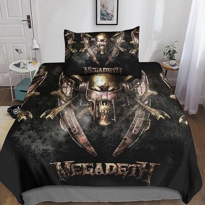 Kerota Megadeth-pussilakanasetit 3D, Pääkallovuodevaatteet ja tyynyliina yhden tai kahden hengen vuoteelle Mikrokuituliina vetoketjusulkimella 2 kp...