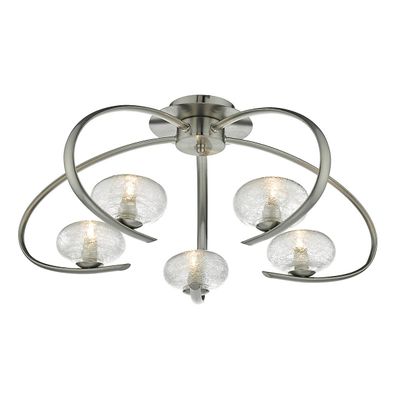 Dar Lighting Leighton Semi Flush Loft Lys Satin Krom & Sukkerrør Glas, 5x G9
