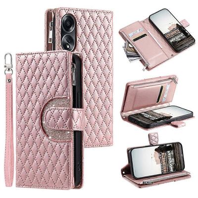 Tyyli 012 Oppo A58 4G vetoketjullinen lompakkokotelo Rhombus PU nahkainen pudotussuojattu puhelimen kansi Monivärinen Style B