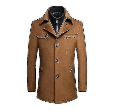 Yunshu Mænd's Vinteruld Coat Slim Fit Single Breasted Khaki L