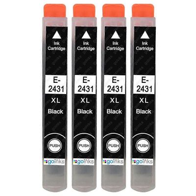 Go Inks 4 mustaa mustekasettia Epson T2431 (24XL Series) -yhteensopivan/muun kuin OEM-laitevalmistajan tilalle Go Inksistä Musta