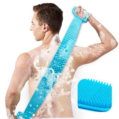 Linkrunning Back scrubber til brusebad, 30inch til valg Inmorven bad kropsbørste silikone rygbørste ekstra lang eksfolierende body scrubber med hån...