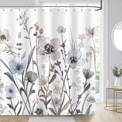 180 x 180 cm, 12 koukkua kylpyyn suihkuverho akvarelli kukat kylpyverho polyesterikangas