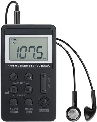 Joyful Bærbar AM / FM-lommeradio med genopladeligt batteri og øretelefon