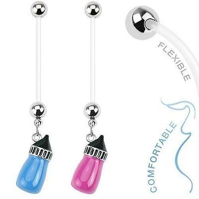 BodyJewelryOnine Navle ring barsel graviditet baby flaske Pink 14gauge