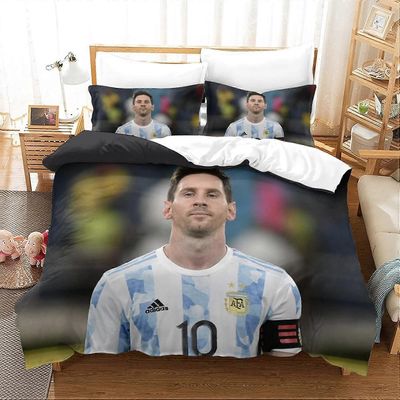 Kerota Messi-pussilakana tyynyliinoilla, MM-kisojen mestarivuodevaatteet vetoketjusulkimella, pussilakana lasten teini-ikäisille Single135x200cm