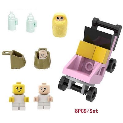 8kpl / sarja Vauvan kärryjen rakennuspalikat Tarvikkeet MOC-palikat DIY vauvan vaunujen sänkymalli Lasten koulutuslelut monivärinen