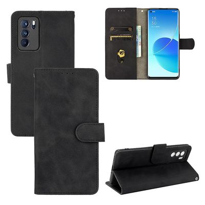 Etui til Oppo Reno 6 Pro 5g Cover Premium Læder Med Kortholder Flip Folio Magnetisk Etui Coque - Sort