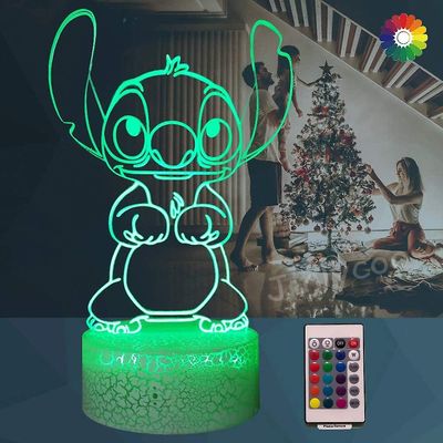 Blackp Lampe Lilo &; Stitch, veilleuse de dessin anim 3d prinsesse lampe de chevet de chambre usb tlcommande multicolore lampe de bureau illusion d...