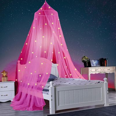Lysende fluorescerende kuppel ikke-installation foldbart myggenet Pink M