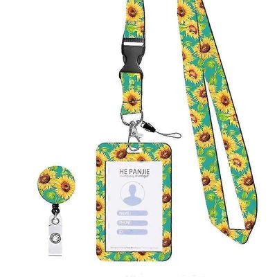 henkilökortin pidike, jossa kaulanauha auringonkukan muotoilu venyvä tyylikäs piilotettu vamma monikäyttöinen Vihreä