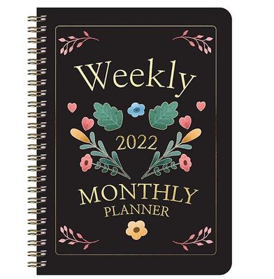 Handuo Planner-ugentlige &månedlige Planner, 2022 Notesblok sort