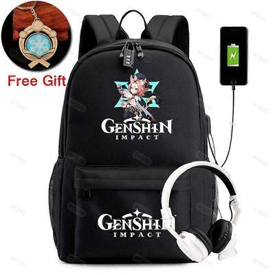 Genshin Impact -reppu Koulun opiskelijan kangasreppu pojille Tytöt Varkaudenesto-USB-reppu Avaimenperä Miehet Naiset Matkalaukut CG0040390
