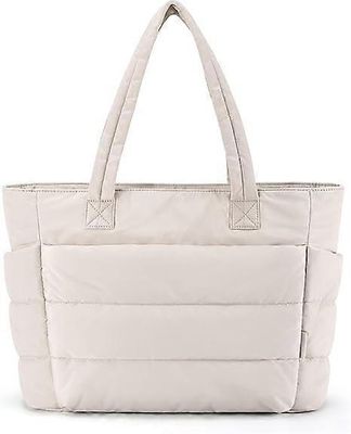 ZENGO Kangaskassi naisille, Kevyt Puffy Kangaskassi Lokeroilla, Tikattu Olkalaukku Käsilaukku Matkoille, Työ Beige