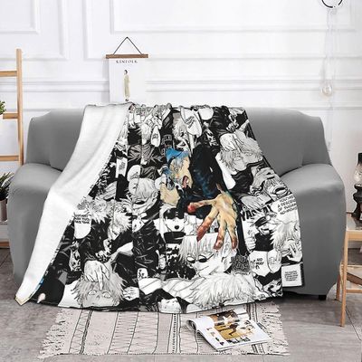 Gojo Satoru Jujutsu Kaisen Manga Collage Blanket Fleece Spring Høst Plaid Soft Throw Blanket For Home Couch Sengetøy Kaster Blå 75x100cm 30x40in