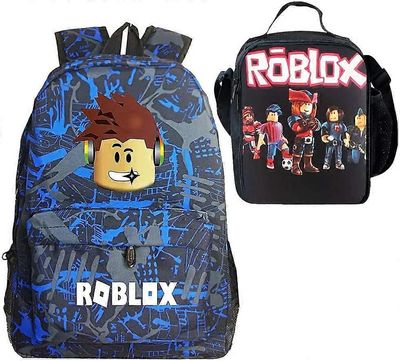 Ersam Lapset Roblox School Reppu Book Bag-opiskelijat eristetty lounaspussi-reppu ja lounaspussisarja pojille tytöille Ruudukko sininen