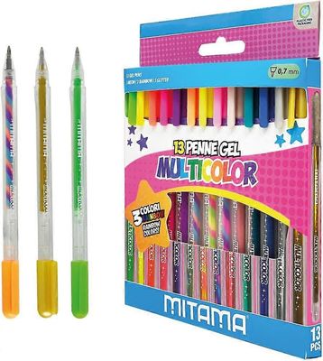 Mitama - Glitter-, Fluo- ja Rainbow-geelikynät - 13 kpl laatikko