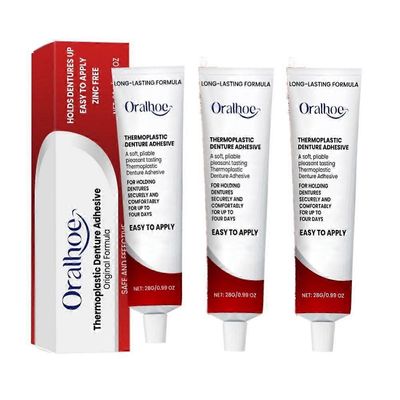 Pitkäkestoinen termoplastinen hammasproteesiliima, kiinnittää ja kiristää löysää 3 kpl