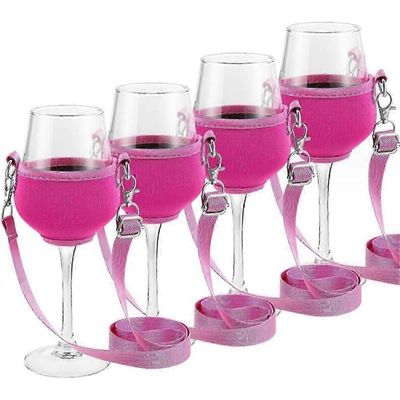4kpl kannettava viinilasin pidike kaulahihna syntymäpäiväcocktaileille - tuki ikehihna Rose Red