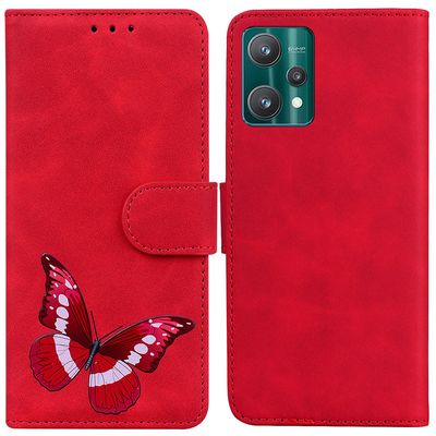 Etui til Realme 9 Pro Plus Butterfly Cover Premium Læder Magnetisk- Pink Rød