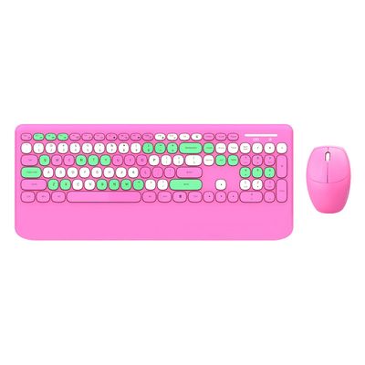 Langaton 2,4 GHz:n näppäimistön ja hiiren yhdistelmä retro pyöreä näppäinhattu söpö näppäimistö Vaaleanpunainen