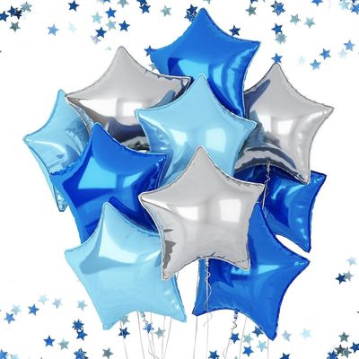 2024, blå sølvfolie stjerneballoner, pakke med 10 blå stjerne folie balloner helium, 18 tommer blå sølv fødselsdagsstjerneballoner, festfolie stjer...