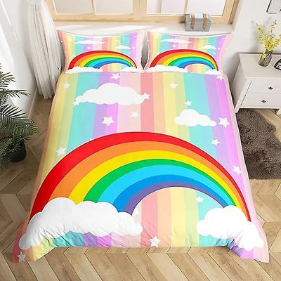 Duvet Cover Sets Kids Rainbow Duvet Cover Set Sengetøy Set King Size Fargerike striper Dyne Cover For jenter soverommet DCOR 140x210cm