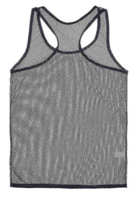 Miesten verkko nähdä hihattoman säiliöliivin läpi toppi pelkkä alusvaatteet Musta L