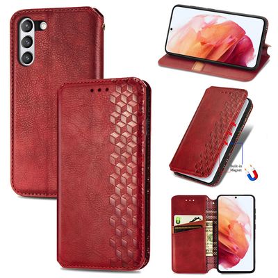 Kompatibel med Samsung Galaxy S21 Fe 5g / 4g Flip Case Etui Vintage Wallet Flip Cover med magnetisk lukning Coque - Blå rød