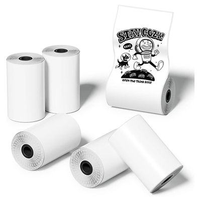 6 rulle mini lommeprinter klistermærkepapir, 30 x 57mm selvklæbende termisk papir til lommeprinter Hvid