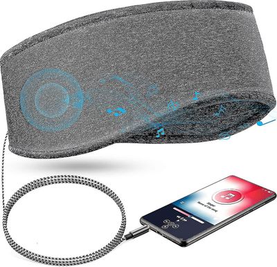 Sleep Headband With Headphones Musikk søvnhodebånd med hodetelefoner, 3,5 mm kablet mykt elastisk hodebånd med slank høyttaler, komfortable søvnhod...
