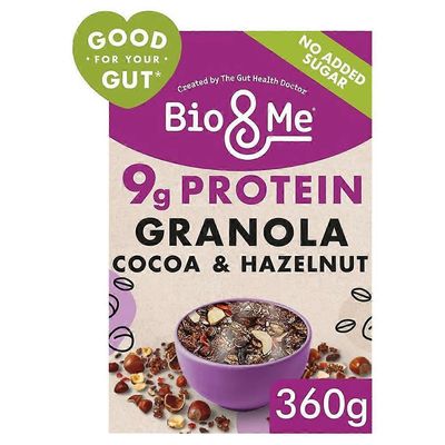 Bio&Me Kaakao & hasselpähkinäproteiini Boosted suolistoa rakastava granola 360g