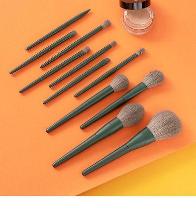 11 Makeup Børster Sæt Makeup Tools Loose Pensler for begyndere Mørk grøn