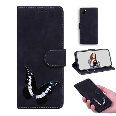 Etui til Huawei Y5p Butterfly Cover Premium Læder Magnetisk- Pink Sort