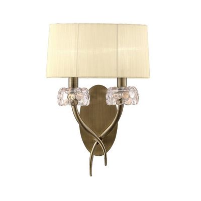 Inspired Lighting Loewe væglampe skiftet 2 lys E14, antik messing med fløde skygge