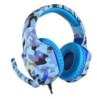 Coosilo Camouflage 3,5 mm Gaming Headset Mic Led Hovedtelefoner til pc bærbare ps4 blå
