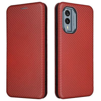 Yhteensopiva Nokia X30 5G PU nahkainen puhelinkotelo korttipaikka jalusta hiilikuiturakenne naarmuuntumaton magneettinen automaattisesti absorboitu...