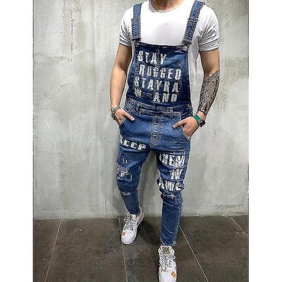 Oversize Mænds Ripped Jeans Jumpsuits Shorts Sommer Denim Bib Overalls C XXL