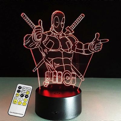 Wekity 3D-lamppu Deadpool-kaukosäädin Paras lahja pojille Akryylipöytä Yövalo Huonekalut Koristeellinen värikäs 7 värinvaihto kotitalous Kotikäyttö...