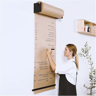 Seinään kiinnitettävä voimapaperiannostelija ja -leikkuri, 50 m teurastajapaperirulla, teräsrunko, leveys 67 cm, kahvilaan ja muistiinpanoihin