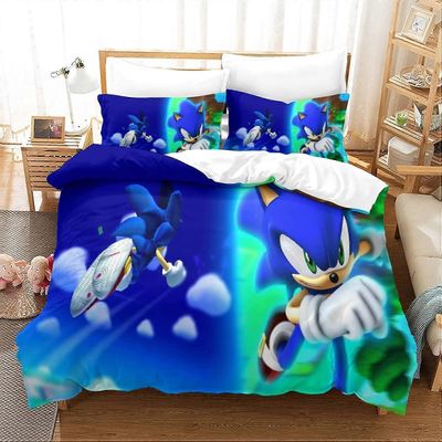 Kerota Sonic-pussilakana Pelihahmot Print Design Pehmeä mikrokuituvuodevaatteet setti vetoketjulla Peitto peitto tyynyliina lapsille Teini Single13...