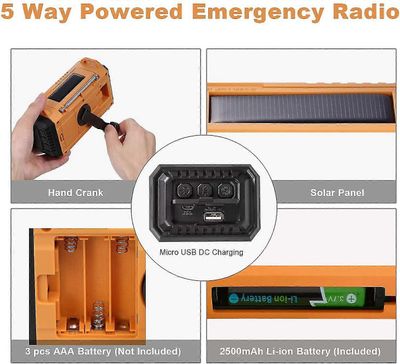 Hätäaurinko käsi kampi kannettava sääradio