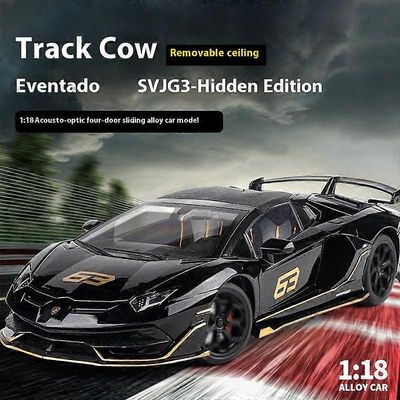 1:18 Aventador SVJ Hidden Edition Race King Supercar Alloy Diecast Model Car Sound &; Light lasten lelulahjalahja grey box
