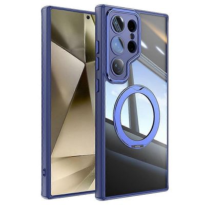 Samsung Galaxy S23 Ultra -kotelolle käännettävä magneettinen jalusta TPU + PC-puhelimen kansi linssikalvolla - B Monivärinen Blue