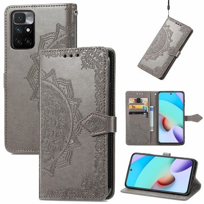 Etui til Xiaomi Redmi 10/10 Prime Cover Læder tegnebogsdæksel Præget Mandala Magnetisk Flip Protection Stødsikker - Grå